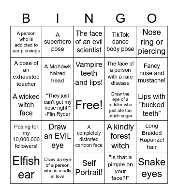 Drawing Faces and Body Poses Bingo Card