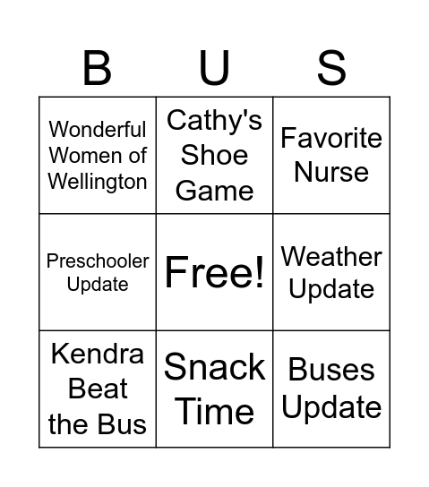 BUS Bingo Card