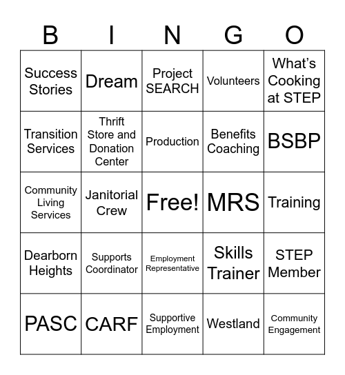 STEP Bingo Card