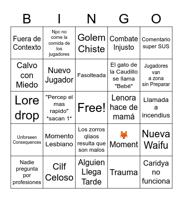 Sesion de Ix Domingal Bingo Card