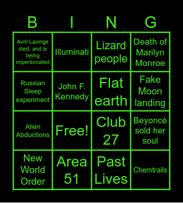 Conspiracy Theories Bingo Card
