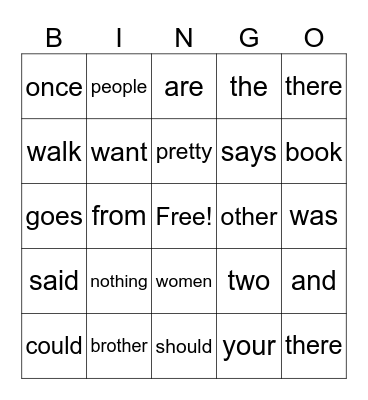 UFLI Heart Words Bingo Card