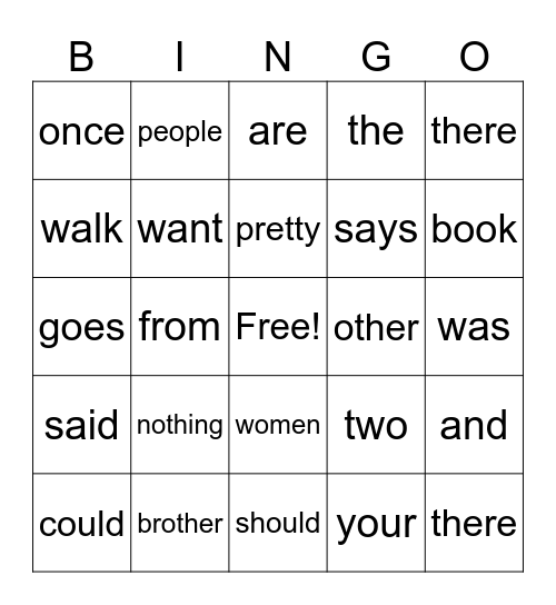 UFLI Heart Words Bingo Card