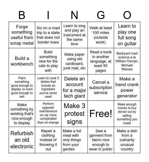 Learn Skills 2025 Bingo Card