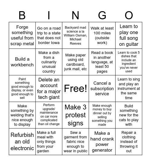 Learn Skills 2025 Bingo Card