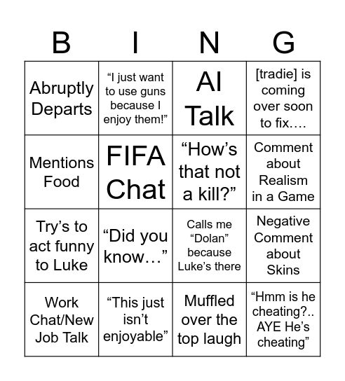Dave Bingo Card