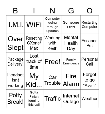 Employee Excuse Bingo! Bingo Card
