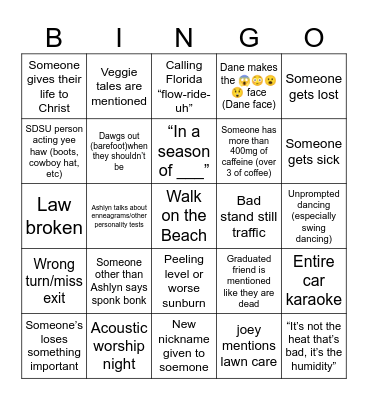USD Cru Sponk Bonk Bingo Card