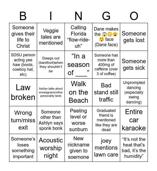 USD Cru Sponk Bonk Bingo Card