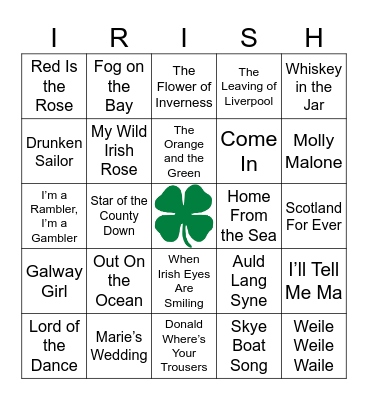 St Pattys Bingo Card