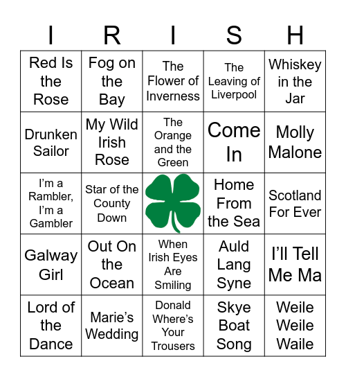St Pattys Bingo Card