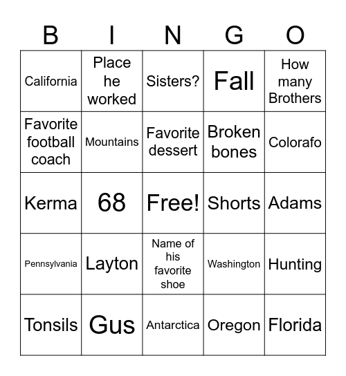 Untitled Bingo Card