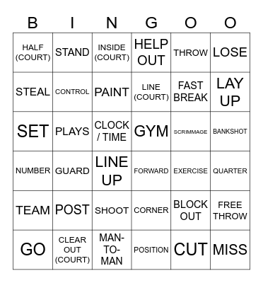 Basketball Bingo Card