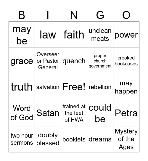 Church of God Bingo Card