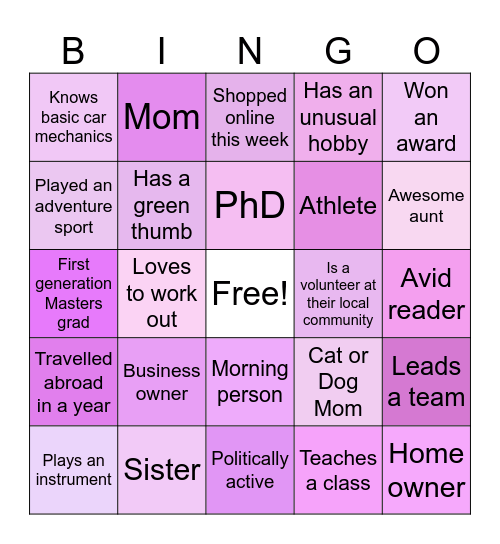 BINGO time! Bingo Card