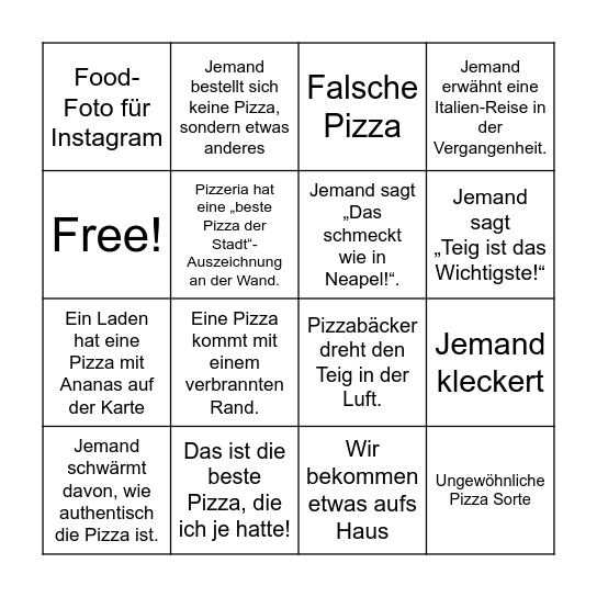 PIZZA BINGO Card