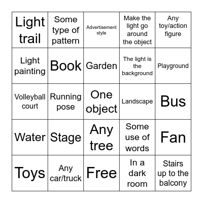 Long exposure bingo Card