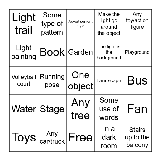 Long exposure bingo Card