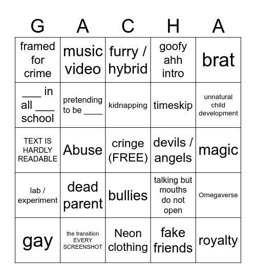 gacha life bingo Card