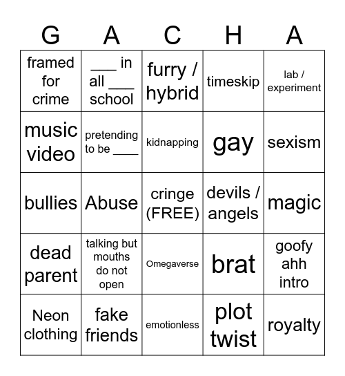 gacha life bingo Card