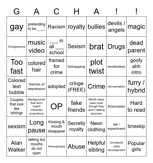gacha life bingo Card