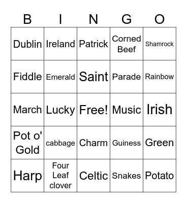 St Patrick's Day.1 Bingo Card