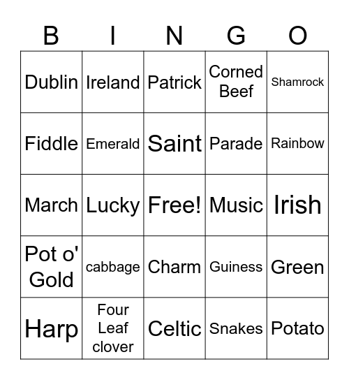St Patrick's Day.1 Bingo Card