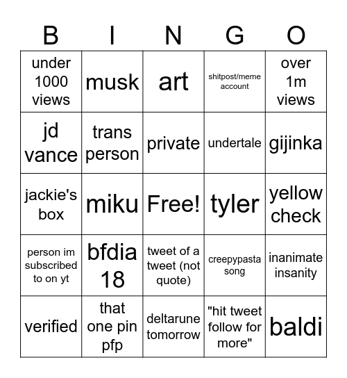 twitter Bingo Card