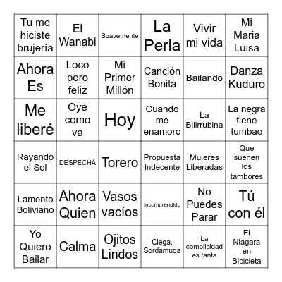 Spanish Bingo Card