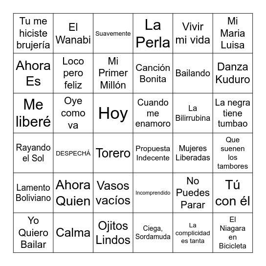 Spanish Bingo Card