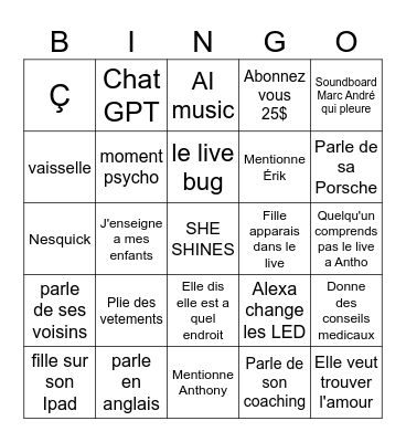 Marie Eve Bingo Card
