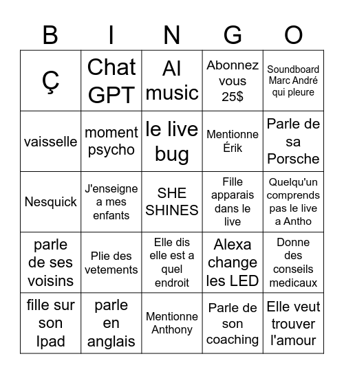 Marie Eve Bingo Card