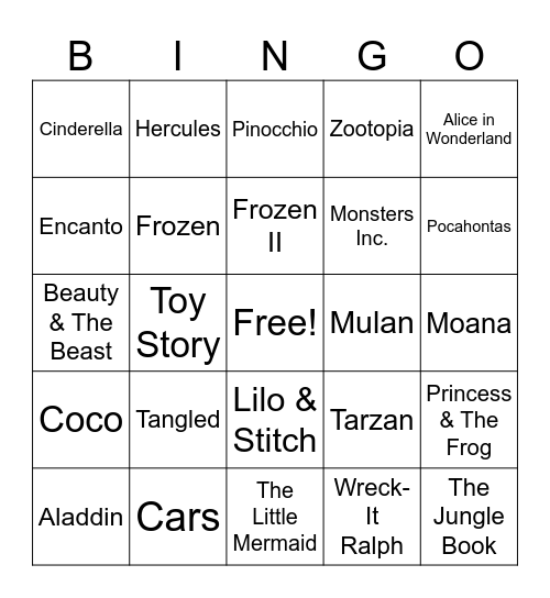 Terhune Orchards Trivia - 3/7/25 - Disney Bingo Card