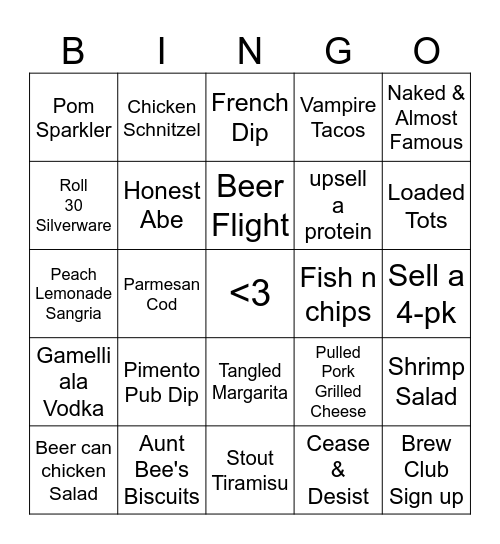 Friday Night BINGO! Bingo Card