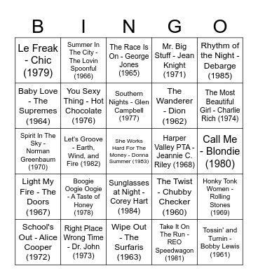Time Capsule 1 Bingo Card