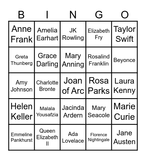 International Women's Day Bingo Card