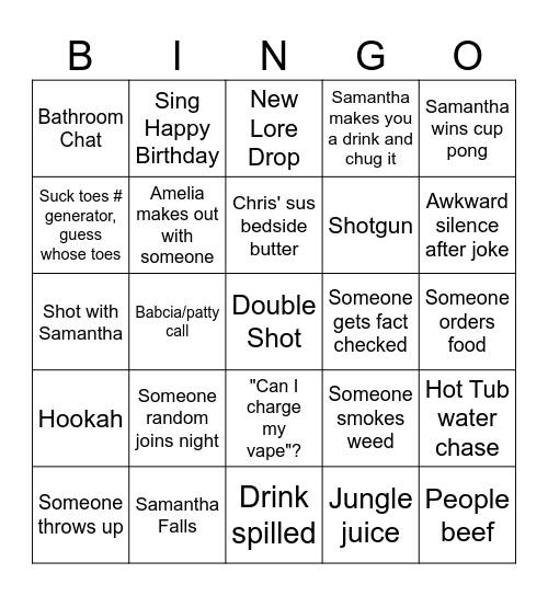 Samantha Bday Bingo Card