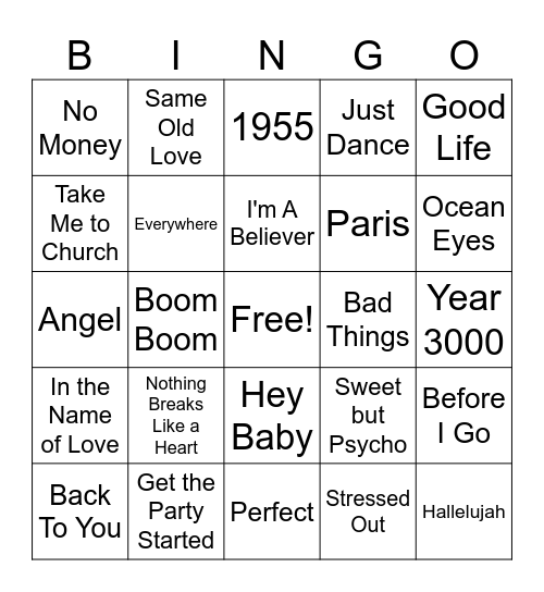 (7MB) Music Bingo Round 1 Bingo Card