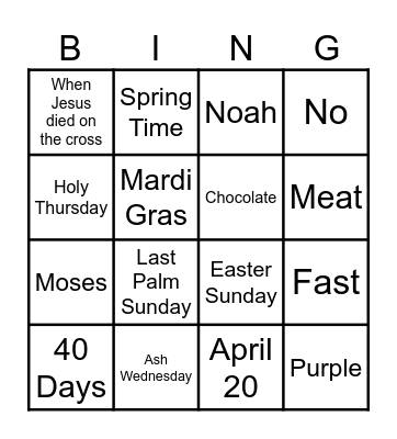 Lent Bingo Card