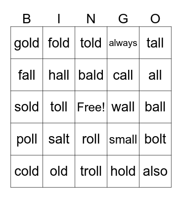 L Controlled A and O Bingo Card