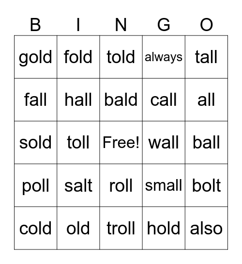 L Controlled A and O Bingo Card