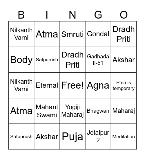I am Atma Bingo Card