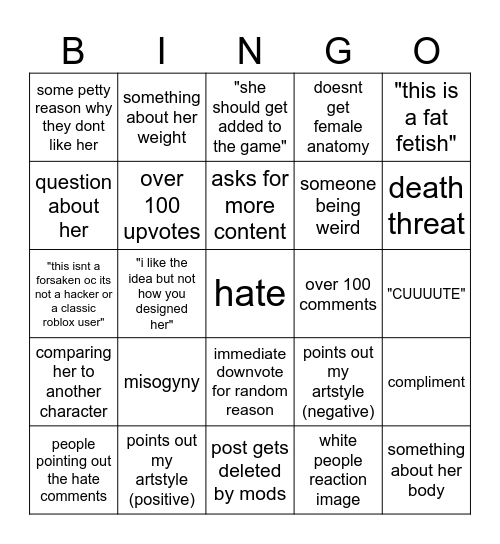 what comments will reddit give this Bingo Card