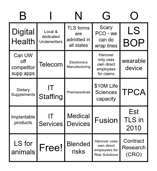 Hanover TLS BINGO Card
