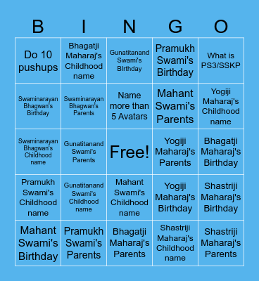 Guru Parampara Bingo Card
