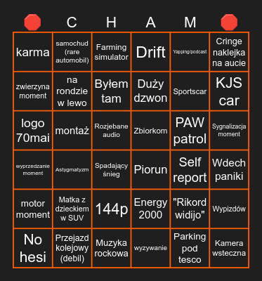 STOP CHAM BINGO Card