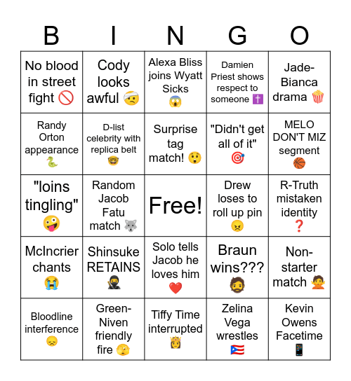 3/7/2025 Smackdown Bingo Card