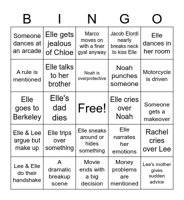 Kissing Booth Bingo! Bingo Card