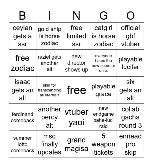 lil nicole's gbf 11th anni Bingo Card