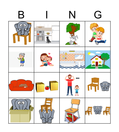 Home, Family and Prepositions Bingo Card